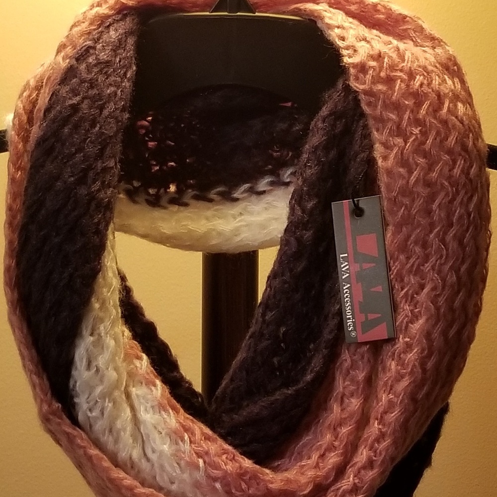 NWT - Infinity Scarf - Dusty Rose/ Black/  Cream